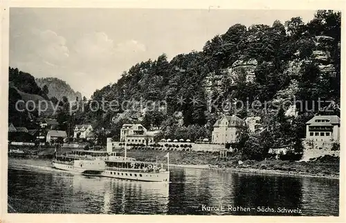 AK / Ansichtskarte Rathen_Saechsische Schweiz Schaufelraddampfer Stadtansicht Rathen Saechsische Schweiz