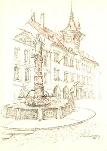 AK / Ansichtskarte Lausanne_VD Fontaine de la Justice Kuenstlerkarte Lausanne VD