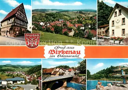 AK / Ansichtskarte Birkenau_Odenwald Fachwerkhaus Panorama Gaststaette Bruecke Schwimmbad Birkenau Odenwald