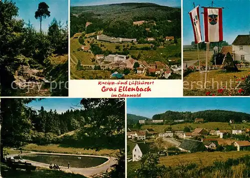 AK / Ansichtskarte Grasellenbach Kneipp und Kurhaus Fahnen Schwimmbad Panorama Grasellenbach