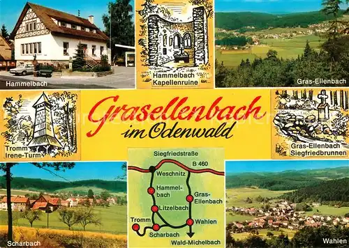 AK / Ansichtskarte Grasellenbach Hammelbach Kapellenruine Panorama Tromm Irene Turm Wahlen Scharbach Grasellenbach