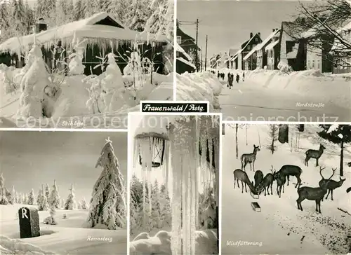 AK / Ansichtskarte Frauenwald_Thueringen Skihuette Nordstrasse Rennsteig Wildfuetterung Frauenwald Thueringen