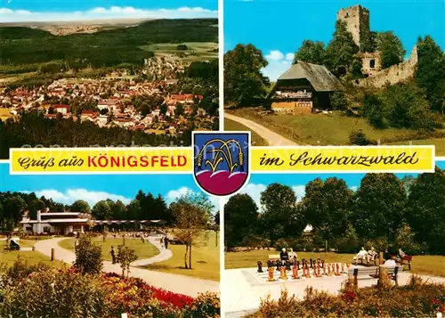 AK / Ansichtskarte Koenigsfeld_Schwarzwald Panorama Burg Kurpark Gartenschach Koenigsfeld Schwarzwald