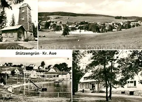 AK / Ansichtskarte Kuhberg_Stuetzengruen Aussichtsturm Teilansicht Naherholungszentrum Berggaststaette Kuhberg_Stuetzengruen