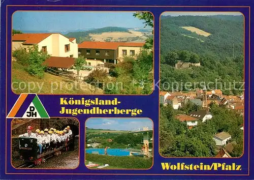 AK / Ansichtskarte Wolfstein_Pfalz Koenigsland Jugendherberge Lore Freibad Fliegeraufnahme Wolfstein_Pfalz