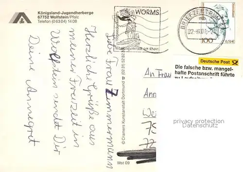 AK / Ansichtskarte Wolfstein_Pfalz Koenigsland Jugendherberge Lore Freibad Fliegeraufnahme Wolfstein_Pfalz