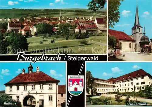 AK / Ansichtskarte Burgebrach Ortsansicht mit Kirche Rathaus Krankenhaus Wappen Burgebrach