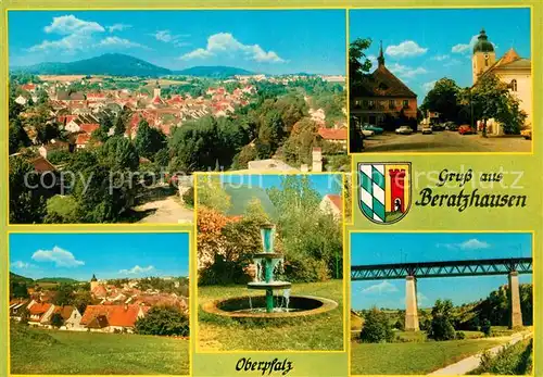 AK / Ansichtskarte Beratzhausen Stadtpanorama Kirche Brunnen Eisenbahnbruecke Beratzhausen