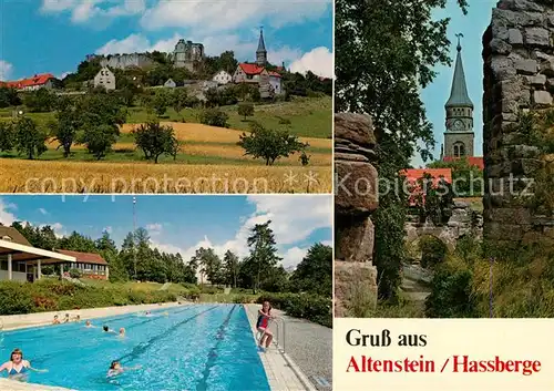 AK / Ansichtskarte Altenstein_Hassberge Blick ueber die Felder Ruine Kirche Freibad Altenstein_Hassberge
