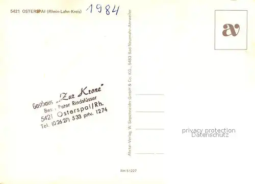 AK / Ansichtskarte Osterspai Panorama Blick zum Rhein Fachwerkhaeuser Strassenpartie Kirche Osterspai