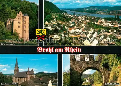 AK / Ansichtskarte Brohl Luetzing Panorama Rheintal Schweppenburg St Johannis Kirche Schloss Brohleck Brohl Luetzing