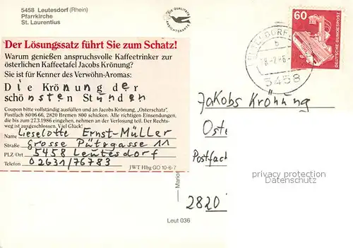 AK / Ansichtskarte Leutesdorf_Rhein Pfarrkirche St Laurentius im Winter Leutesdorf Rhein