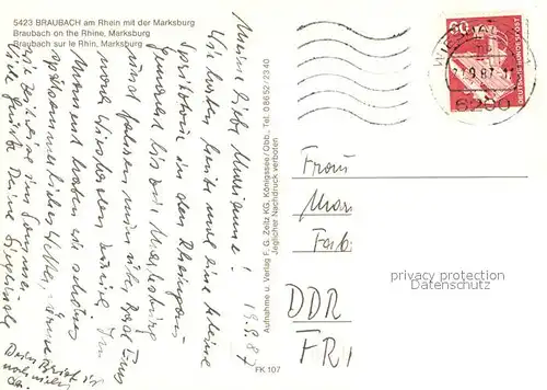 AK / Ansichtskarte Braubach_Rhein Stadtpanorama mit Blick zur Marksburg Braubach Rhein