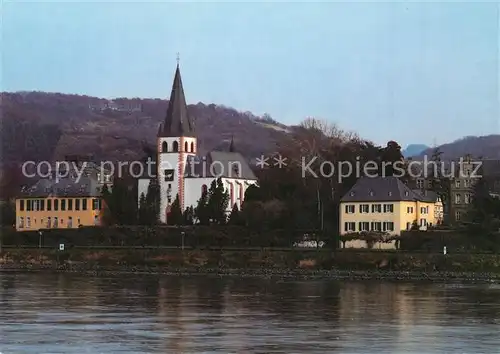 AK / Ansichtskarte Unkel_Rhein Blick ueber den Rhein St Pantaleon Kirche Pfarrhaus Unkel Rhein