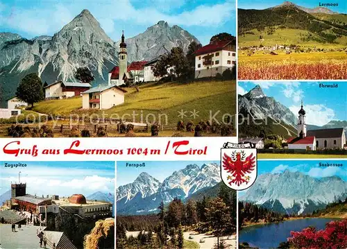 AK / Ansichtskarte Lermoos_Tirol Ortsansicht mit Kirche Landschaftspanorama Alpen Zugspitze Fernpass Seebensee Lermoos Tirol