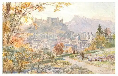 AK / Ansichtskarte Salzburg_Oesterreich Blick vom Imberg Kuenstlerkarte Salzburg_Oesterreich