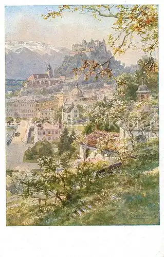 AK / Ansichtskarte Salzburg_Oesterreich Festung und Nonnberg Kuenstlerkarte Salzburg_Oesterreich