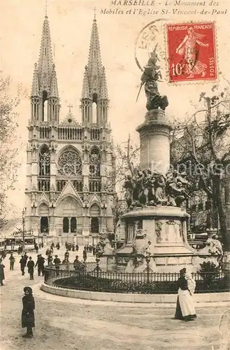 AK / Ansichtskarte Marseille_Bouches du Rhone Le Monument des Mobiles et l`Eglise  Marseille