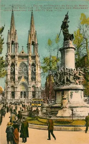 AK / Ansichtskarte Marseille_Bouches du Rhone Eglise St. Vincent de Paul et Monument des Mobiles Strassenbahn Marseille