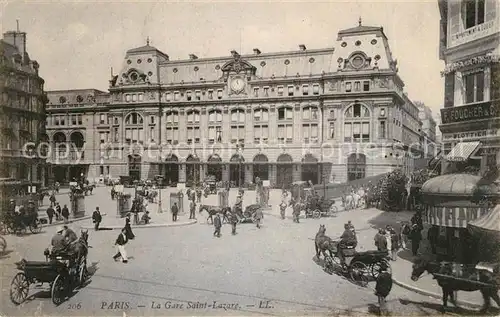AK / Ansichtskarte Paris La Gare Saint Lazare Pferdekutschen Paris