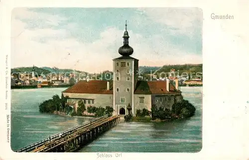 AK / Ansichtskarte Gmunden_Salzkammergut Schloss Bruecke Gmunden Salzkammergut