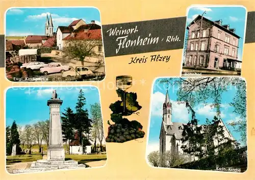 AK / Ansichtskarte Flonheim Evangelische Kirche Bahnhof Ehrenmal  Flonheim