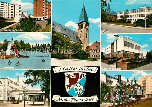 AK / Ansichtskarte Hattersheim_Main Katholische Pfarrheim Kirche Schule Hattersheim Main