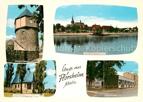 AK / Ansichtskarte Floersheim_Main Heimatturm Altersheim Kriegergedaechtniskapelle Floersheim Main
