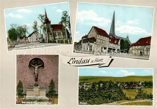 AK / Ansichtskarte Lindau_Eichsfeld_Harz MarktplatzKatholische Kirche  Lindau_Eichsfeld_Harz