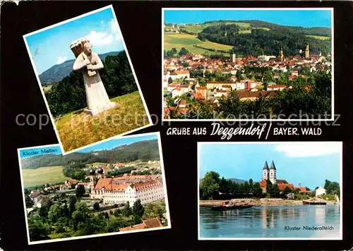 AK / Ansichtskarte Deggendorf_Donau Stadtpanorama Kloster Niederalteich Kloster Metten Statue Deggendorf Donau