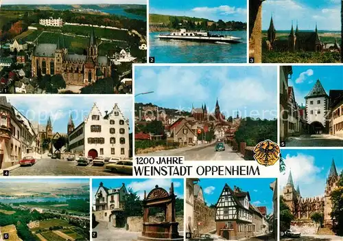 AK / Ansichtskarte Oppenheim 1200 Jahre Weinstadt St Katharinen Kirche Burgruine Landskrone Rheinfaehre Rathaus Gautor Geschlechterbrunnen Wormser Strasse Oppenheim