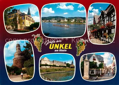 AK / Ansichtskarte Unkel_Rhein Teilansichten Blick ueber den Rhein Fachwerkhaeuser Gasse Gefaengnisturm Unkel Rhein