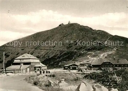 AK / Ansichtskarte Schneekoppe_Snezka mit Schlesierhaus und Riesenbaude Schneekoppe Snezka