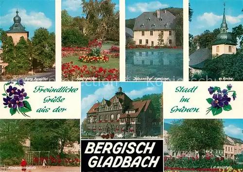 AK / Ansichtskarte Bergisch_Gladbach Burg Zweiffel Rosengarten Johanniter Komturei Kirche Kinderspielplatz Rathaus Hauptstrasse Bergisch_Gladbach