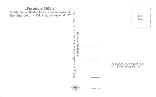 AK / Ansichtskarte Klingenberg_Main Paradeis Muehle Es klappert die Muehle Klingenberg Main