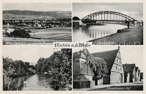 AK / Ansichtskarte Rinteln Gesamtansicht Weserbruecke Am Blumenwall Muenchhausen Hof Rinteln