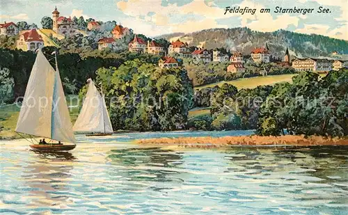 AK / Ansichtskarte Feldafing am Starnberger See Segelboot Kuenstlerkarte Feldafing