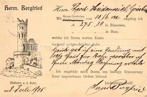 AK / Ansichtskarte Muelheim_Ruhr Herm. Bergfried Zeichnung Kuenstlerkarte Muelheim Ruhr