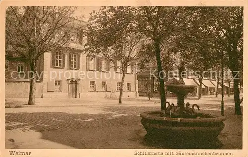 AK / Ansichtskarte Weimar_Thueringen Schillerhaus Gaensemaennchenbrunnen Weimar Thueringen