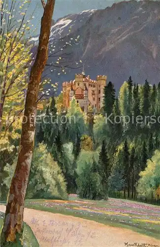 AK / Ansichtskarte Schloss_Hohenschwangau Panorama Kuenstlerkarte Klatt Schloss Hohenschwangau