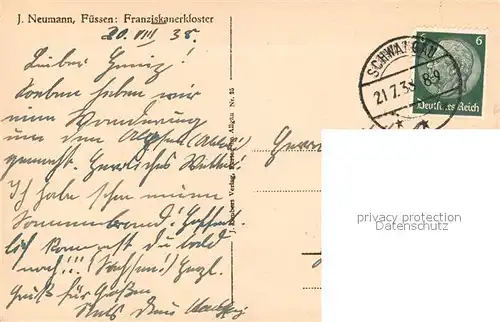 AK / Ansichtskarte Fuessen_Allgaeu Franziskanerkloster Fuessen Allgaeu