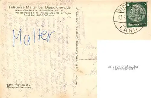 AK / Ansichtskarte Talsperre_Malter Panorama Talsperre Malter