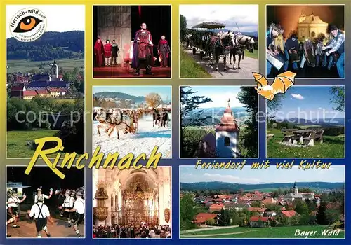 AK / Ansichtskarte Rinchnach Volkstheater Pferdekutschen Schuhplattler Kirche Rinchnach