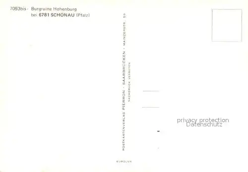 AK / Ansichtskarte Schoenau_Pfalz Burgruine Hohenburg Schoenau Pfalz