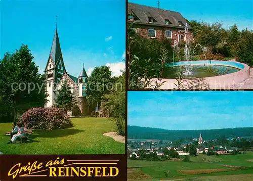 AK / Ansichtskarte Reinsfeld_Hunsrueck Kirche Springbrunnen Panorama Reinsfeld Hunsrueck