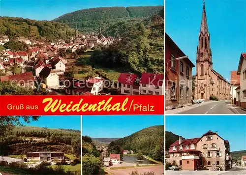 AK / Ansichtskarte Weidenthal_Pfalz Panorama Kirche Teich Gasthaus Weidenthal Pfalz