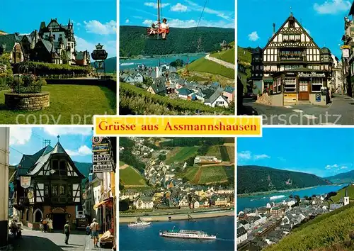 AK / Ansichtskarte Assmannshausen_Rhein Hotel Krone Alte Bauernschenke Restaurant Panoramen Assmannshausen Rhein