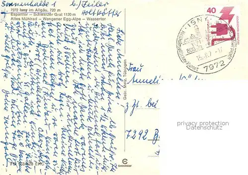 AK / Ansichtskarte Isny_Allgaeu Stadtturm Muehlrad Aussichtsturm Wegweiser  Isny Allgaeu