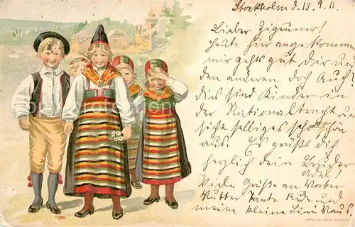 AK / Ansichtskarte Stockholm Kinder Trachten Kuenstlerkarte Stockholm