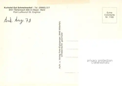 AK / Ansichtskarte Rettenbach_Cham Kurhotel Gut Schmelmerhof Gaestehaus Aussichtsturm  Rettenbach Cham